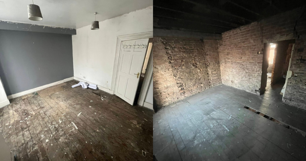 A before/after piture of a soft strip demolition project