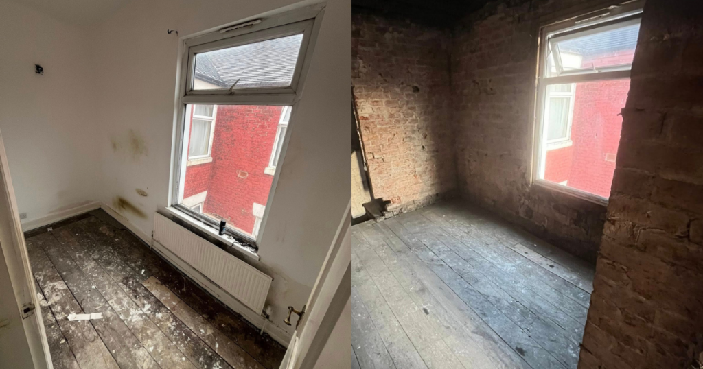 A before/after piture of a strip out project