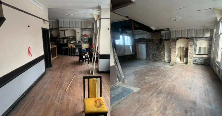 A before & after image of a commercial strip out