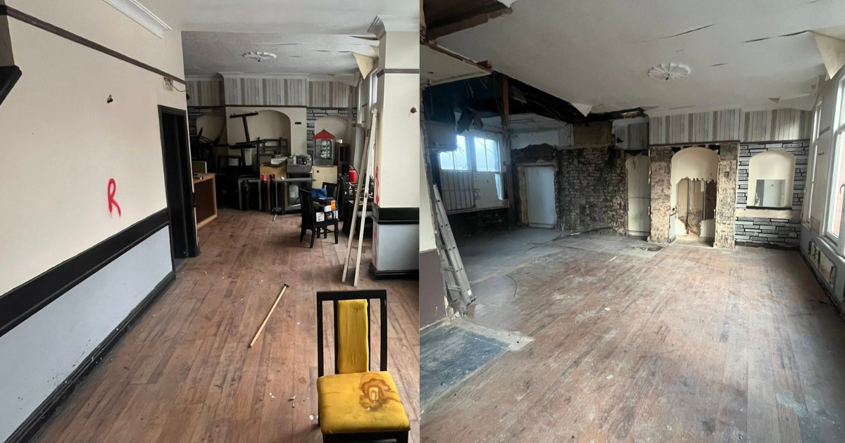 A before & after image of a commercial strip out